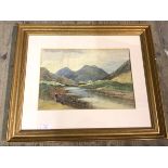 Joel Owen (Frances Jamieson), 19thc Figures in a Mountain Landscape, watercolour, signed bottom