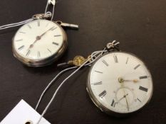 A mid 19thc silver cased open faced pocket watch, with white painted dial, Roman chapter ring and