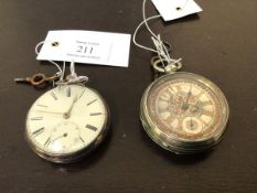 A 19thc silver cased pocket watch, white enamel dial with roman chapter ring and subsidiary