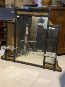 A Victorian ebonised and parcel gilt overmantle mirror, the dentil cornice and floral moulding