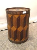 An early 20thc pine and inkwork cylindrical lidded bin, possibly laundry bin, the inkwork in the