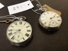 A Victorian silver cased open faced pocket watch, the white enamel dial with Roman chapter ring