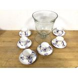 A set of six 1930s Foley demi tasse cups and saucers, a glass vase (a lot)