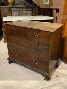 A George III mahogany chest of drawers of small proportions, the rectangular top with moulded edge