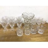 Assorted glassware including wine glasses, sherry glasses, whisky glasses and a vase (19cm)