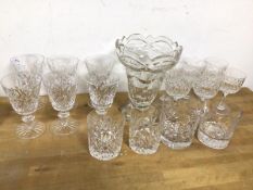 Assorted glassware including wine glasses, sherry glasses, whisky glasses and a vase (19cm)