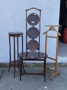 A mixed lot to include an Edwardian walnut jardiniere stand, and Edwardian mahogany three tier