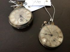 A 19thc silver cased open faced pocket watch, silvered dial with Roman chapter ring and subsidiary