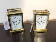 An early 20thc brass and four glass carriage clock, the white enamelled dial with roman chapter ring
