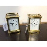 An early 20thc brass and four glass carriage clock, the white enamelled dial with roman chapter ring