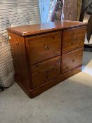 A modern polished pine hanging filing cabinet (75cm x 97cm x 44cm)