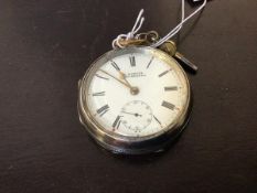 An early 20thc silver cased open faced pocket watch, white painted dial with subsidiary seconds