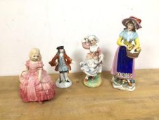 A group of four china figures, including a 20thc Royal Doulton Rose (12cm), and three earlier