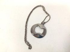 A Georg Jensen silver pendant of abstract form, stamps verso, on a cable chain (pendant: 6cm x 5cm)