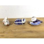 A group of three Royal Crown Derby animal figures including Meadow Rabbit, Duck (7cm) and a Fox