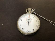 An early 20thc pocket stopwatch, white enamel dial and blued steel hands Dial D5cm