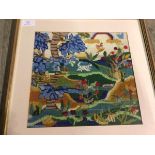 A 1930s tapestry panel depicting a Dalmatian in a colourful landscape (34cm x 35cm)