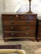 An early 19thc George III mahogany chest, the moulded top above two short and three long graduated