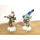 Two 19thc Capodimonte birds on flowering branches (16cm)