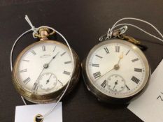 A Victorian silver cased pocket watch with white enamel dial, Roman chapter ring and subsidiary