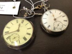 A Victorian silver cased open faced pocket watch, the white enamel dial with roman chapter ring