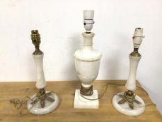 An Italian alabaster table lamp in the form of an urn (38cm) and two other polished stone table