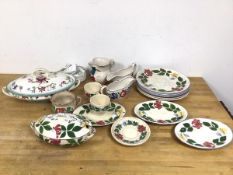 A quantity of 19thc china including dinner plates with floral border (26cm), with matching serving