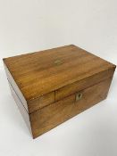 A Victorian walnut brass inlaid shield box desk, the hinged top enclosing a fitted interior (15cm