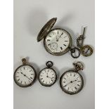 Three various lady's silver cased engraved Edwardian open faced pocket watches with roman