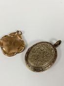 A white metal oval engraved locket and a 9ct gold panel front and back locket with engraved initials