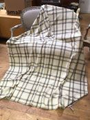 A Welsh 1920s/1930s vintage wool cover with brown yellow and grey check design, 206cm x 159cm