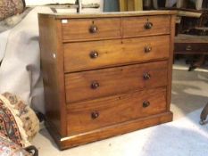 A Victorian mahogany chest, fitted with two short and three long graduated drawers, raised on plinth