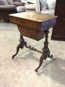 A Victorian inlaid walnut veneered work table, the rectangular top over frieze drawer and storage