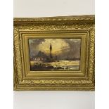 Tom Miller, Continental Scene with Boats, oil on canvas, signed lower left, in gilt composition