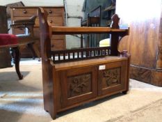 A Small Edwardian carved walnut table top cabinet, possible for spices, with open shelf and two