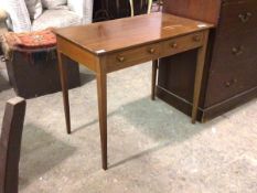 An Edwardian inlaid mahogany side or dressing table with rectangular top over two drawers, raised on