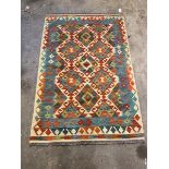 Khobi Kilim rug with multiple diamonds, in running dog border, 156cm x 103cm