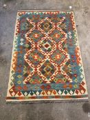 Khobi Kilim rug with multiple diamonds, in running dog border, 156cm x 103cm