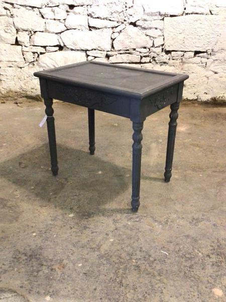 A Small grey painted side table, the tray top raised on turned fluted supports H63cm, W67cm, D44cm