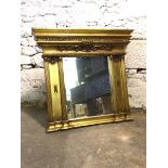 20th century giltwood Achitrave style mirror with floral moulding and fluted pilasters 93cm x 99cm