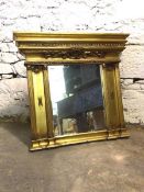 20th century giltwood Achitrave style mirror with floral moulding and fluted pilasters 93cm x 99cm