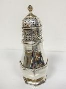 A Sheffield silver domed sugar castor with knop finial and pierced top, with panelled sides,