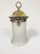 An Edwardian brass hall lantern light, with opaque glass shade (including loop: 29cm x d.14cm)