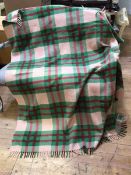 A Vintage Irish wool wap throw, with red and green check design, 166cm x 149cm