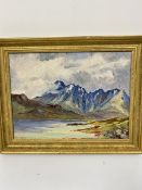 Wendy Wood, Arran, oil on canvas, signed lower left, in gilt composition frame, cracking to