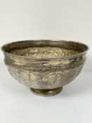 A large circular chased Epns punch bowl with vine leaf and fruit decoration (23cm x d.38cm)