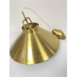 A brushed brass effect Danish pendant light fitting of tapered funnel shape complete with central