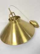 A brushed brass effect Danish pendant light fitting of tapered funnel shape complete with central