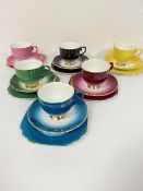 A Stanley china harlequin tea service with spotted enamelled decoration comprising six cups, six