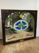 A floral painted mirror in an arched stained hardwood frame 94cm x 112cm